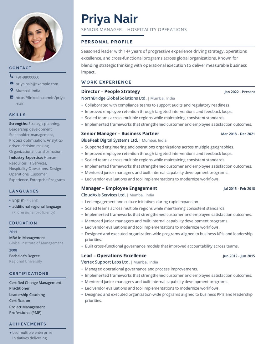 Priya Nair Resume Template